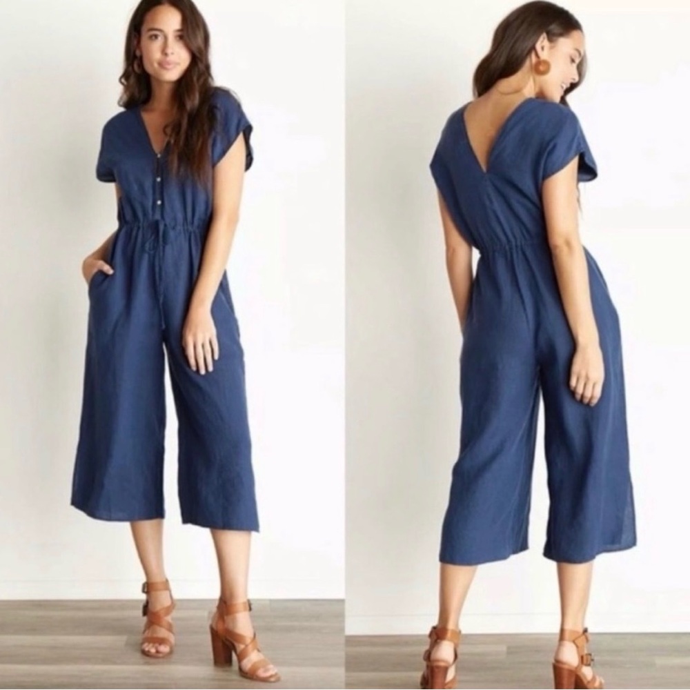 Anthropologie Boho Coastal Sleeveless Linen Wide Leg Jumpsuit S